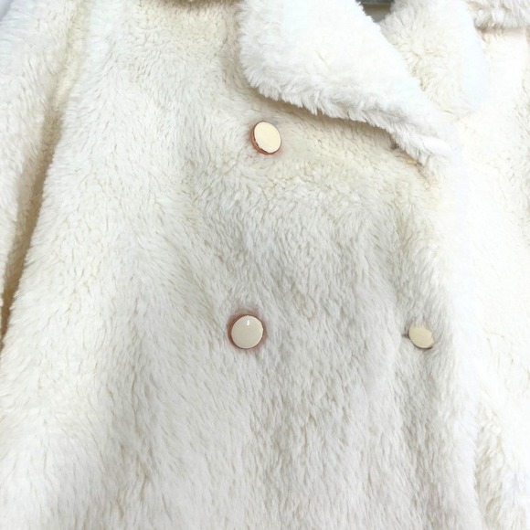 Janie and Jack White Sherpa Teddy Coat Girls 18–24 Months Double Breasted - Picture 5 of 9